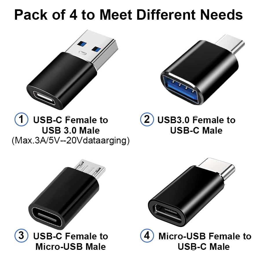 USB-C アダプタ セットUSB Type-C 変換アダプタ USB Type C to USB 3.0 Type-C OTG機能搭載 Type C to Micro Micro to Type C （4個黒）