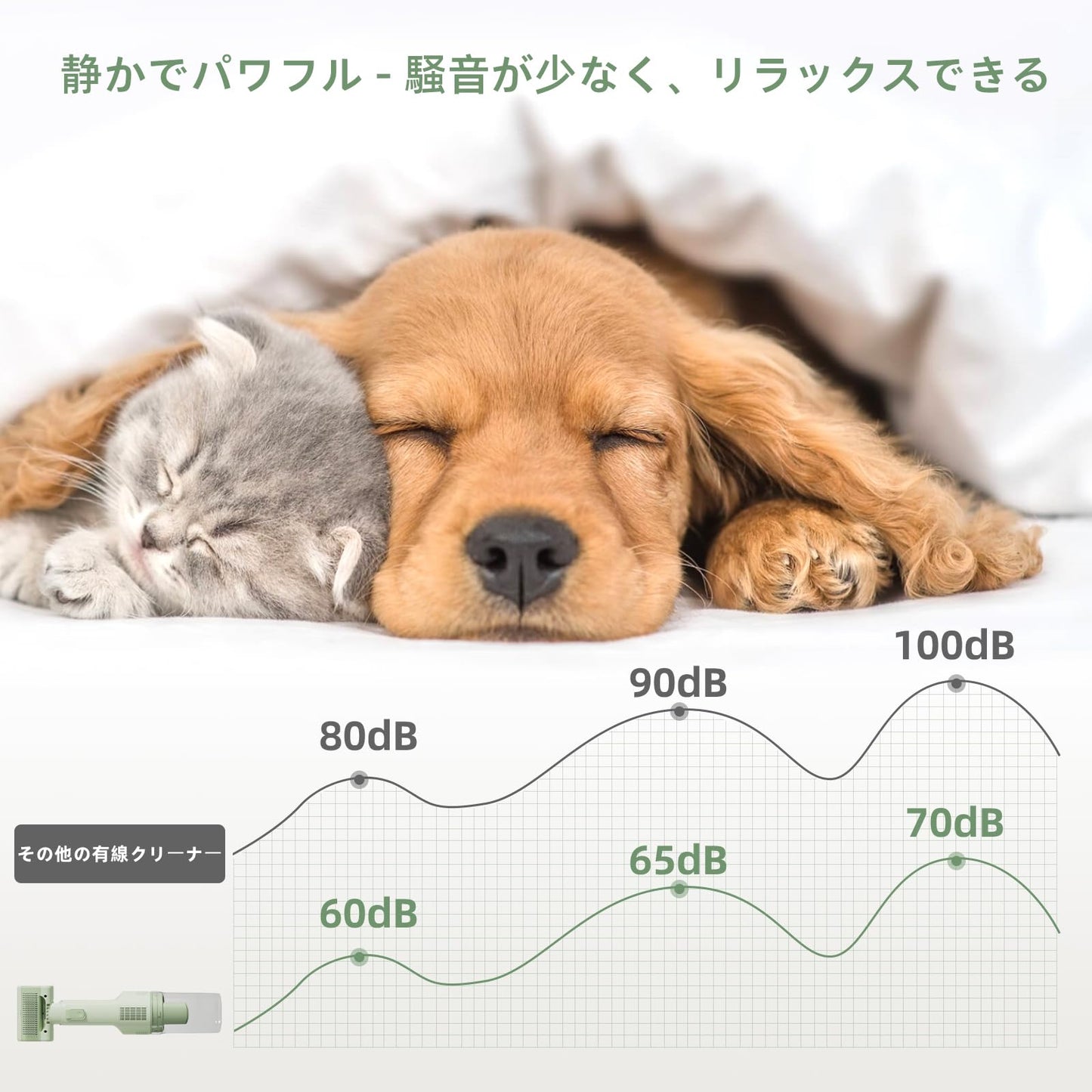 ポータブルワイヤレスペットグルーミングセット 充電式 2200mAhバッテリー 犬猫用美容機器 5 in 1 多機能ペットヘア掃除機 パワフル ペット用掃除機9000Pa ペットグルーミング掃除機 N1 (Green)