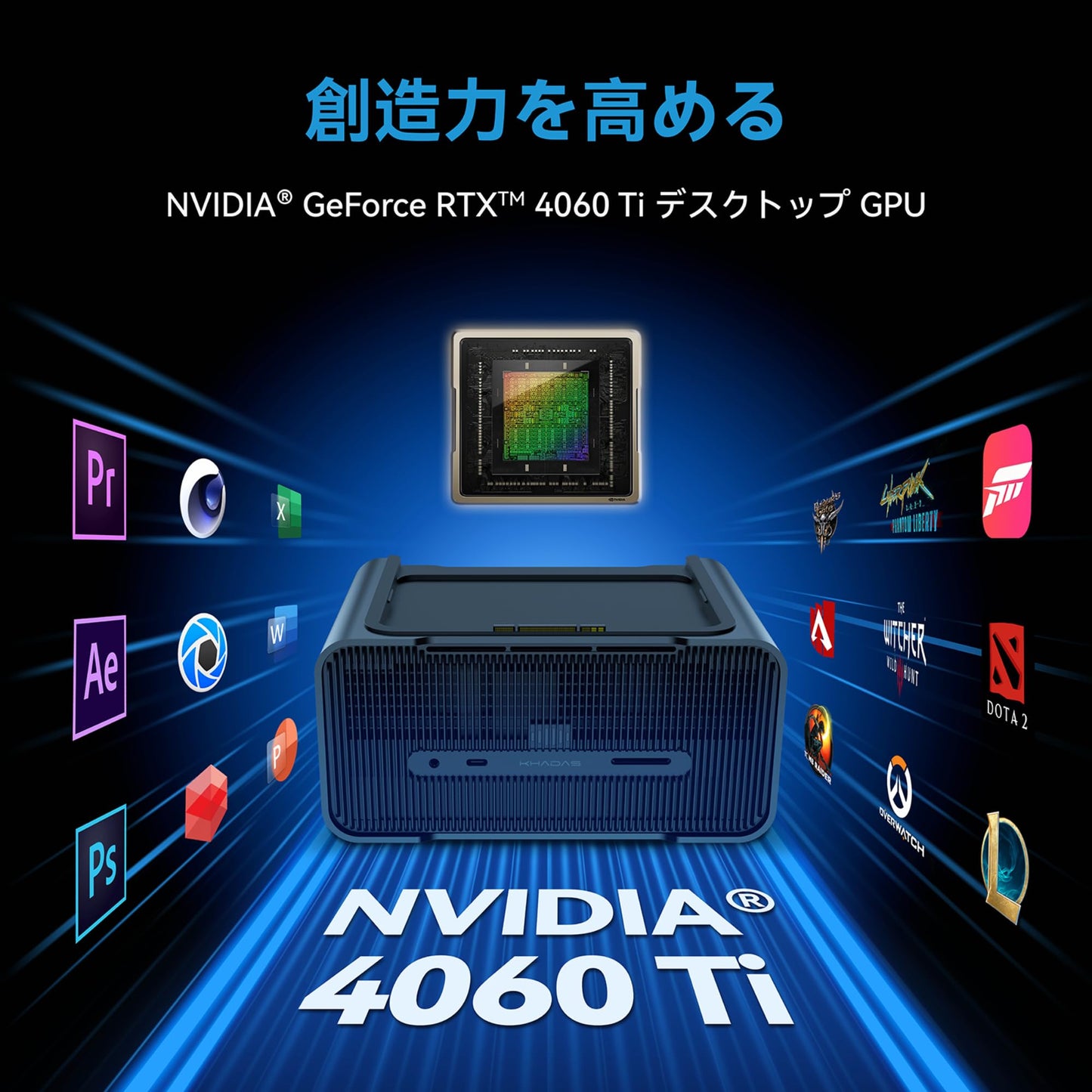 RTX 4060 Ti 16GB GDDR6, Ada Lovelaceアーキテクチャ、内蔵スピーカーシステム、300W電源ユニット、AIGCの作成とデスクセットアップ用に作られた高度に統合された外部グラ