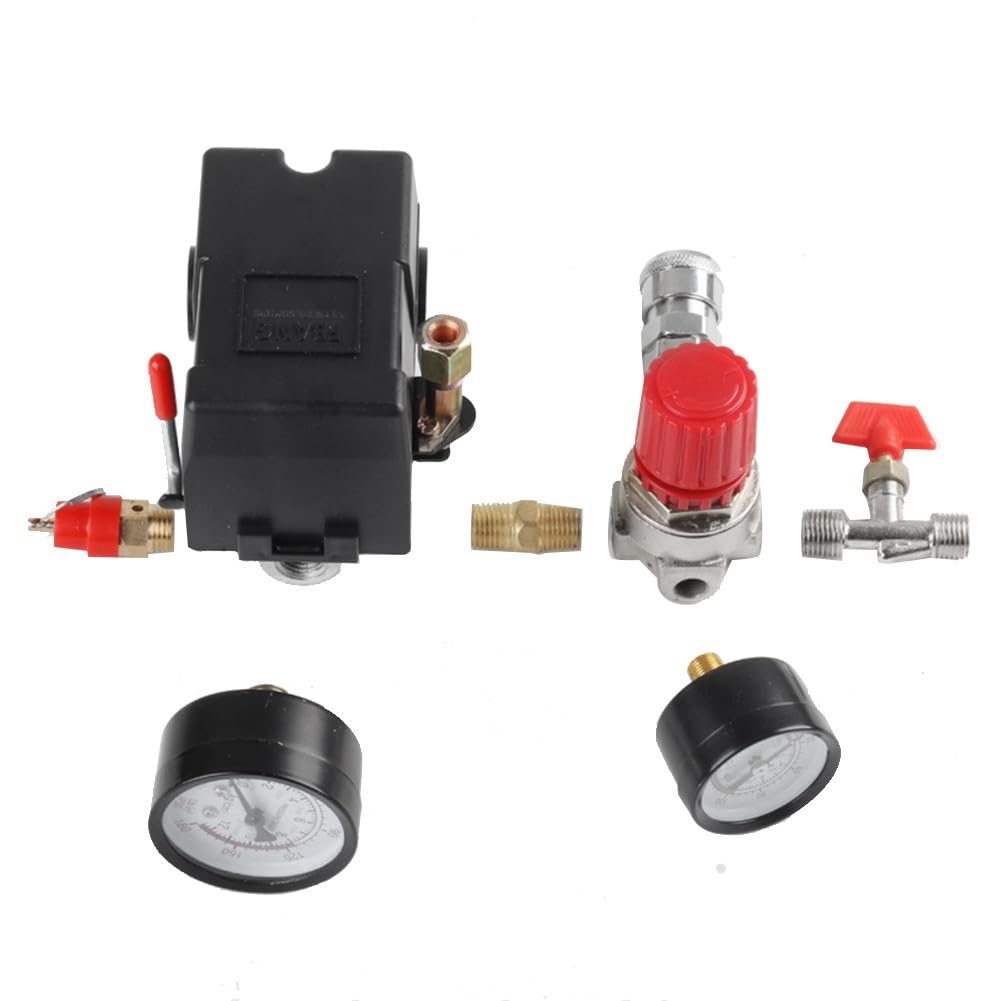 エアーコンプレッサー圧力スイッチ エアーコンプレッサースイッチ 90-120PSI 4ポート安全弁エアーコンプレッサー
