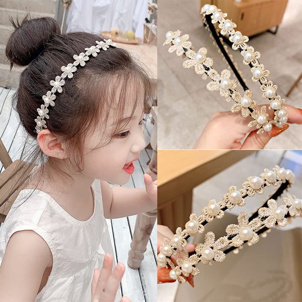 カチューシャ フラワーリボン カチューシャ キッズ ヘッドドレス キッズ 子供 パール 髪飾り 子供 カチューシャ 写真撮影 卒業式 入学式 記念撮影 （2個入り）