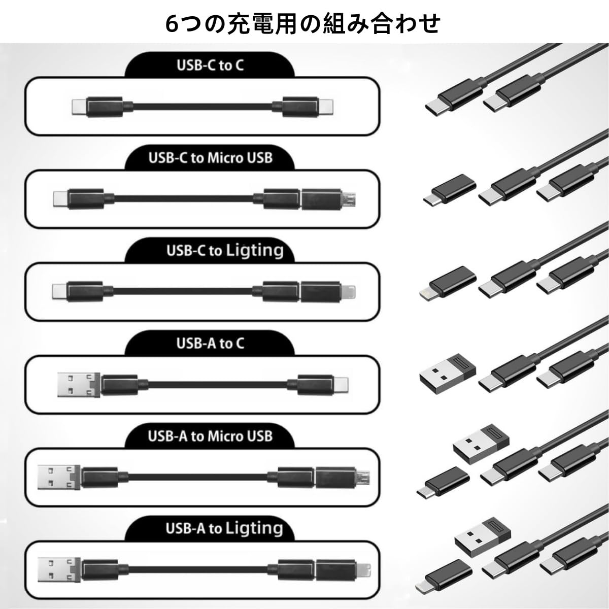【改良型】多機能 デジタル収納ケース （タイプc ライトニンゲ 変換アダプタ & USB C 変換 アダプタ & Type-C マイクロUSB変換 アダプタ & 短い USB-C to USB-Cケーブル & カードピン付き）PD急速充電 カードスロット内蔵 6in1 スマホアクセサリー USB C 変換アダプタ セット コンパクト 携帯便利 ブラック