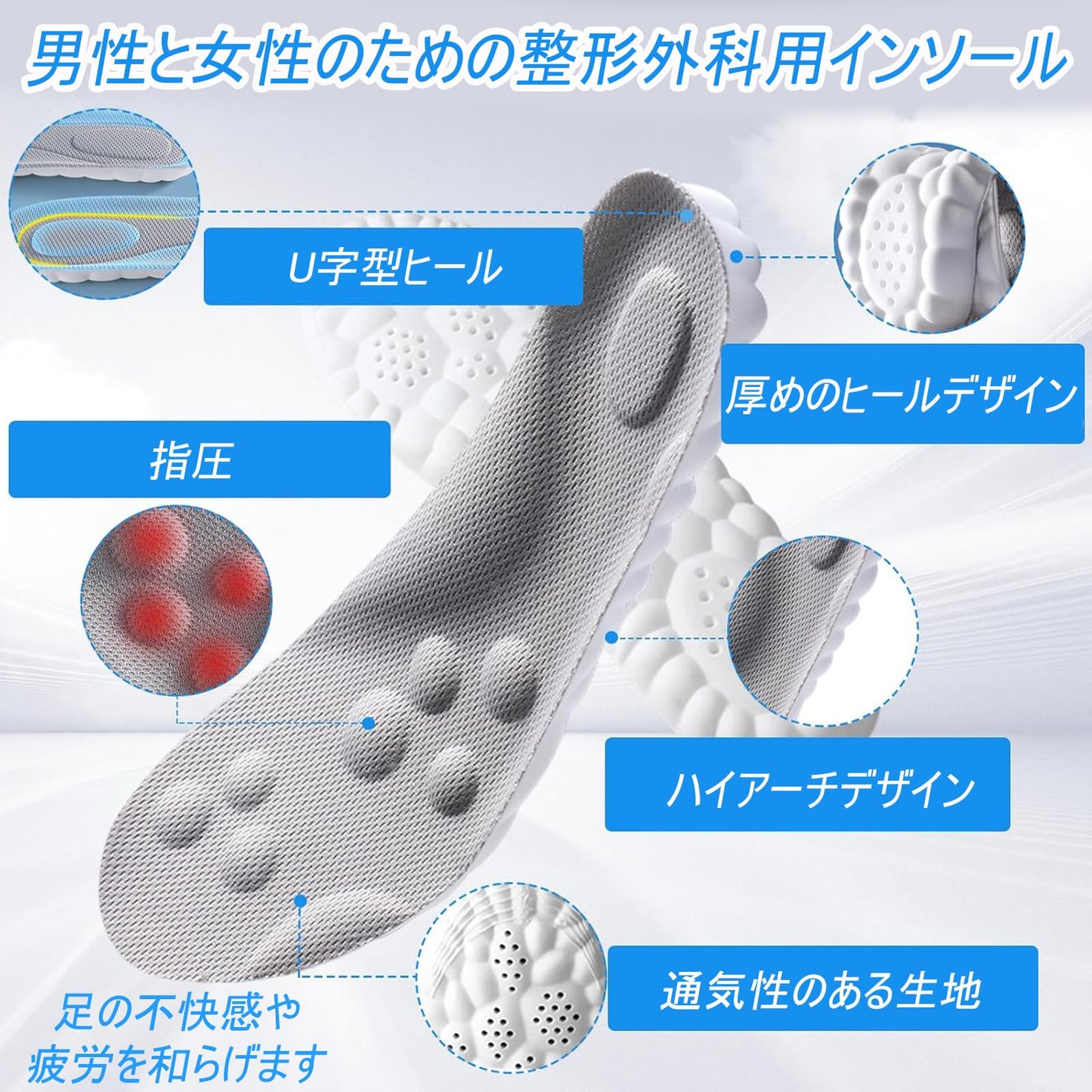 インソール 疲れない 衝撃吸収 抗菌 消臭 立ち仕事 サポーティブリバウンドインソール 柔らかい 通気性 汗を吸収する 土踏まず 靴 中敷き ハイカット ブーツ ビジネスシューズ 紳士靴 スニーカー 男女兼用 [37-38(245mm)]