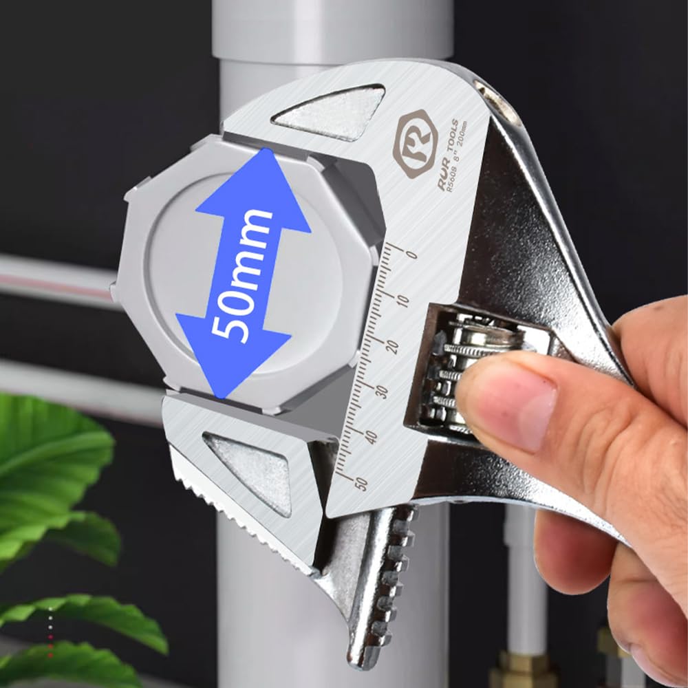 モンキーレンチ ワイドモンキーレンチ ワイド アジャスタブルレンチ 水栓レンチ シートタイプ 200mm 最大開口50mm 調整可能 目盛付 水道管 水栓 配管 自動車 オートバイ修理 機械修理
