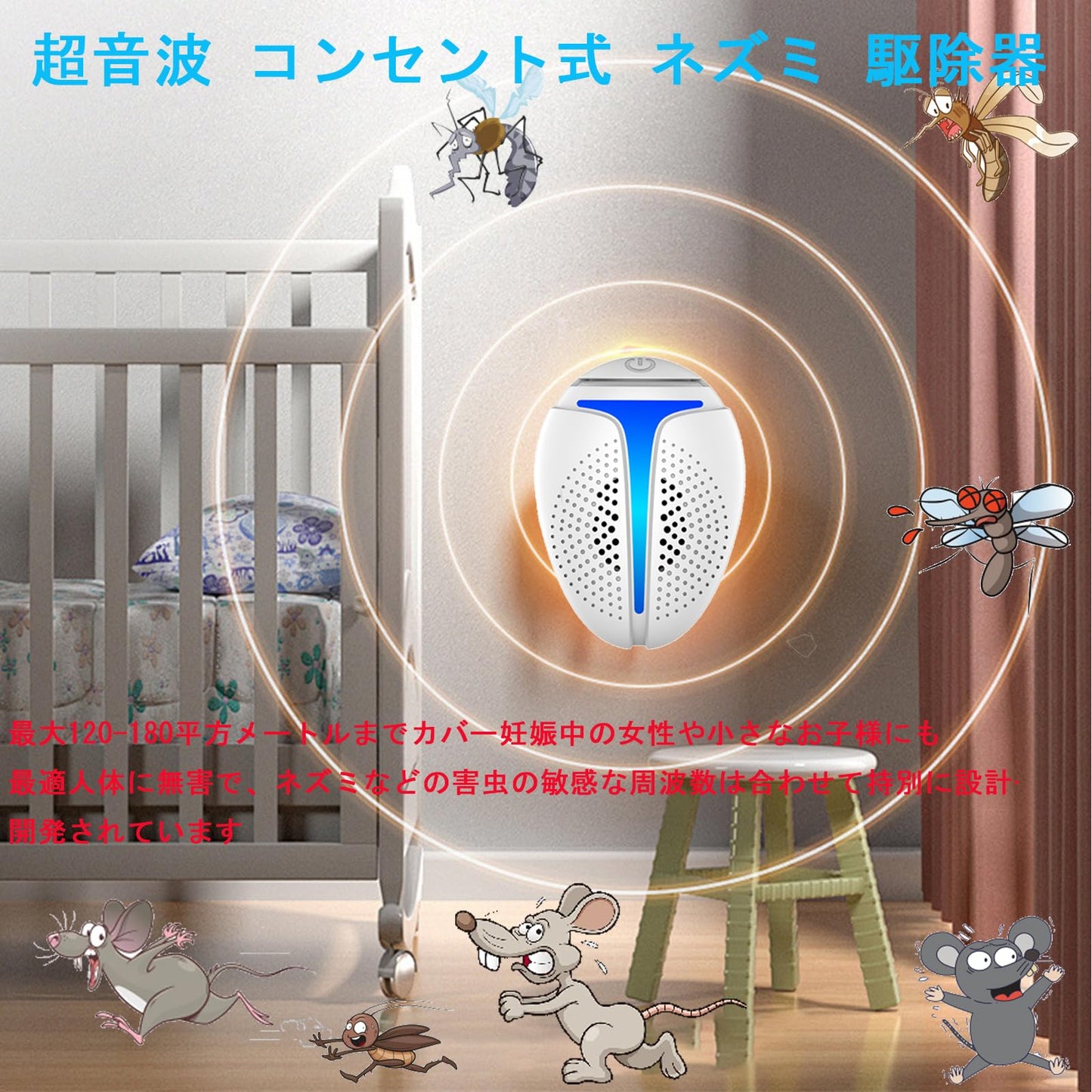 【2025年強化版、ネズミ 駆除 新登場】【2個セット】超音波式害虫駆除器 電子 ネズミ 駆除器 高周波 害虫対策 自動調整 超音波 コンセント式 全年間使用可能 360°全方位 120-180㎡有効範囲 ゴキブリ/蚊/虫/アリ/ハエ/ノミ/クモ/ハチ/コウモリなどに対応 省エネ 静音無臭無毒無薬害 子供やペットに安心