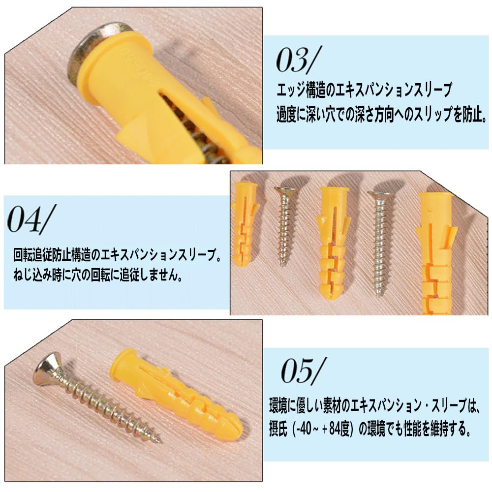 石膏ボード用ネジ ビスセット 200本セット4種サイズ 乾式壁アンカー 膨張チューブ 石膏ボード用ビス 固定具 ネジ 回転防止 ネジ付き