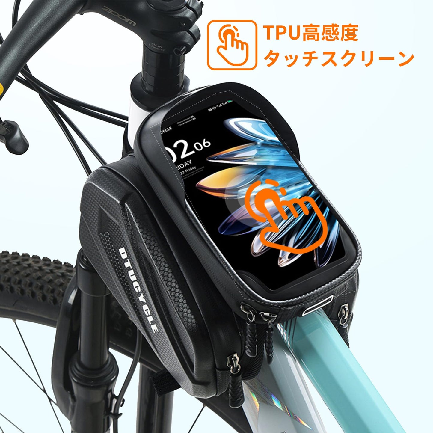 自転車 バッグ ロードバイク スマホホルダー トップチューブバッグ フレームバッグ 防水 EVA 携帯ホルダー サドルバッグ 7インチ以下対応 TPU高感度タッチスクリーン クロスバイク適用