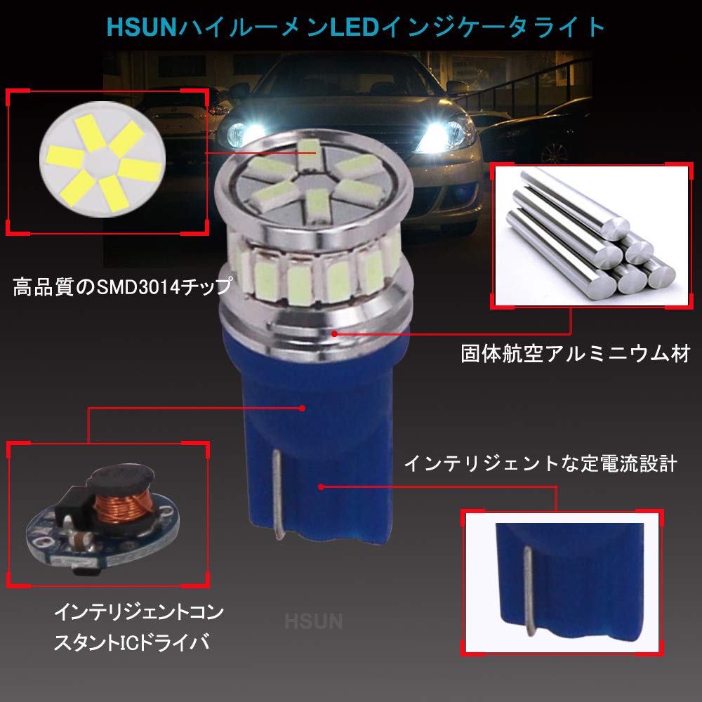 T10 W5W LED バルブ 12V-24V 175 161 168 194 12961 W5W 20連 発SMD3014LEDチップ 車用CANBUSキャンセラー内蔵 360度ポジション インジケータライト ルームランプ ナンバー灯、 2個セット、青/アイスブルー