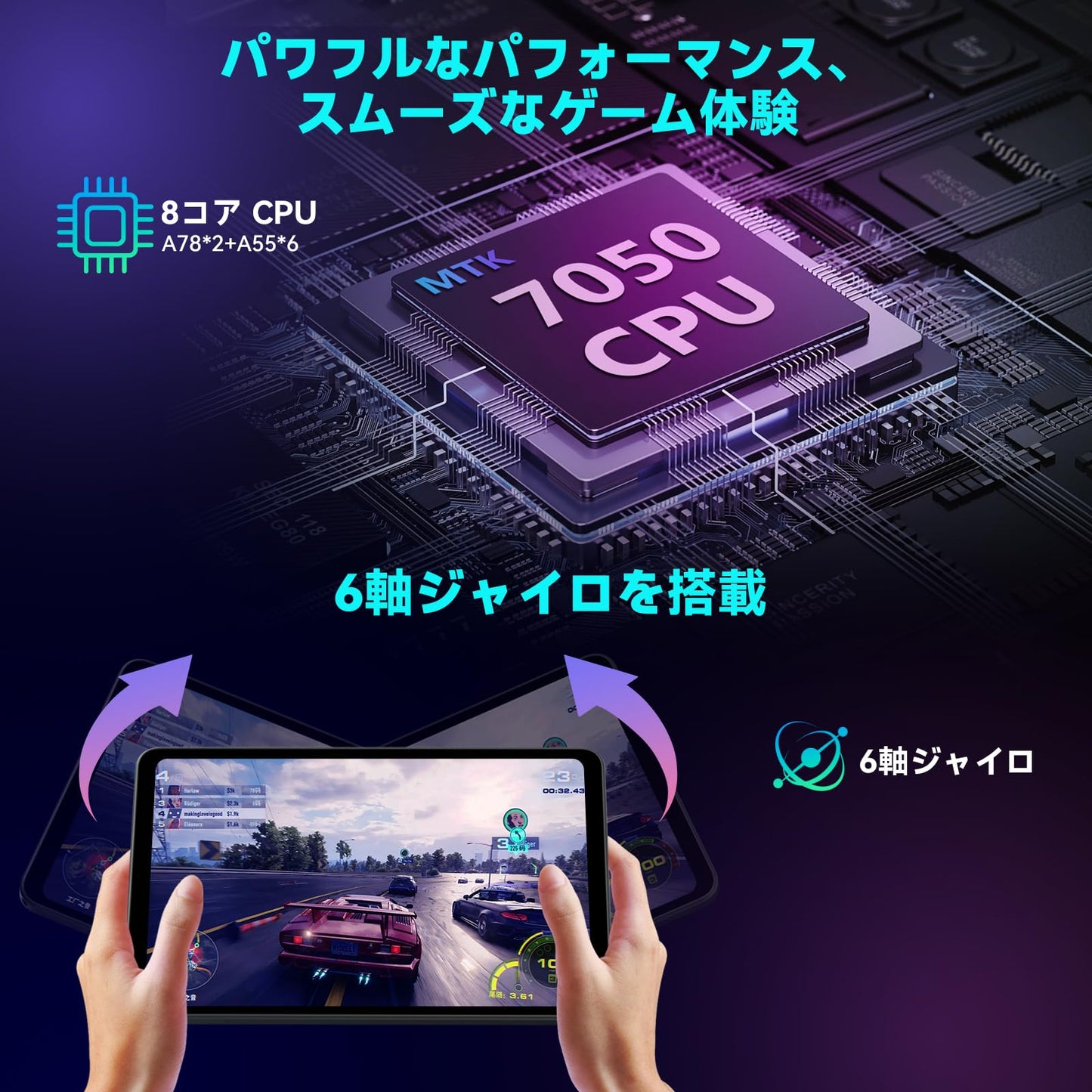 タブレット 8インチ タブレットSIMフリー、Widevine L1対応、2560x1600解像度 、16(8+8拡張)GB LPDDR5、256GB UFS 3.1、6軸ジャイロ、6500mAh PD18W急速充電、8MP/16MP カメラ、4G通信、WiFi 6