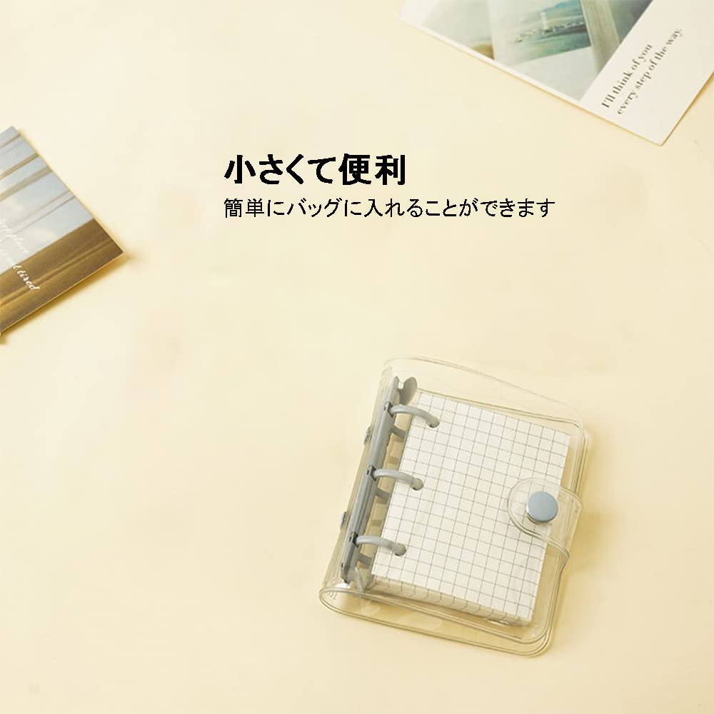 メモ帳 ミニシステムメモ帳 ポケットサイズ 透明バインダーセット PVC透明素材 3穴 50枚 紙テープボタン かわいいノート 交換可能なミニバインダー DIYハンドブック ギフト コラージュノート 文房具