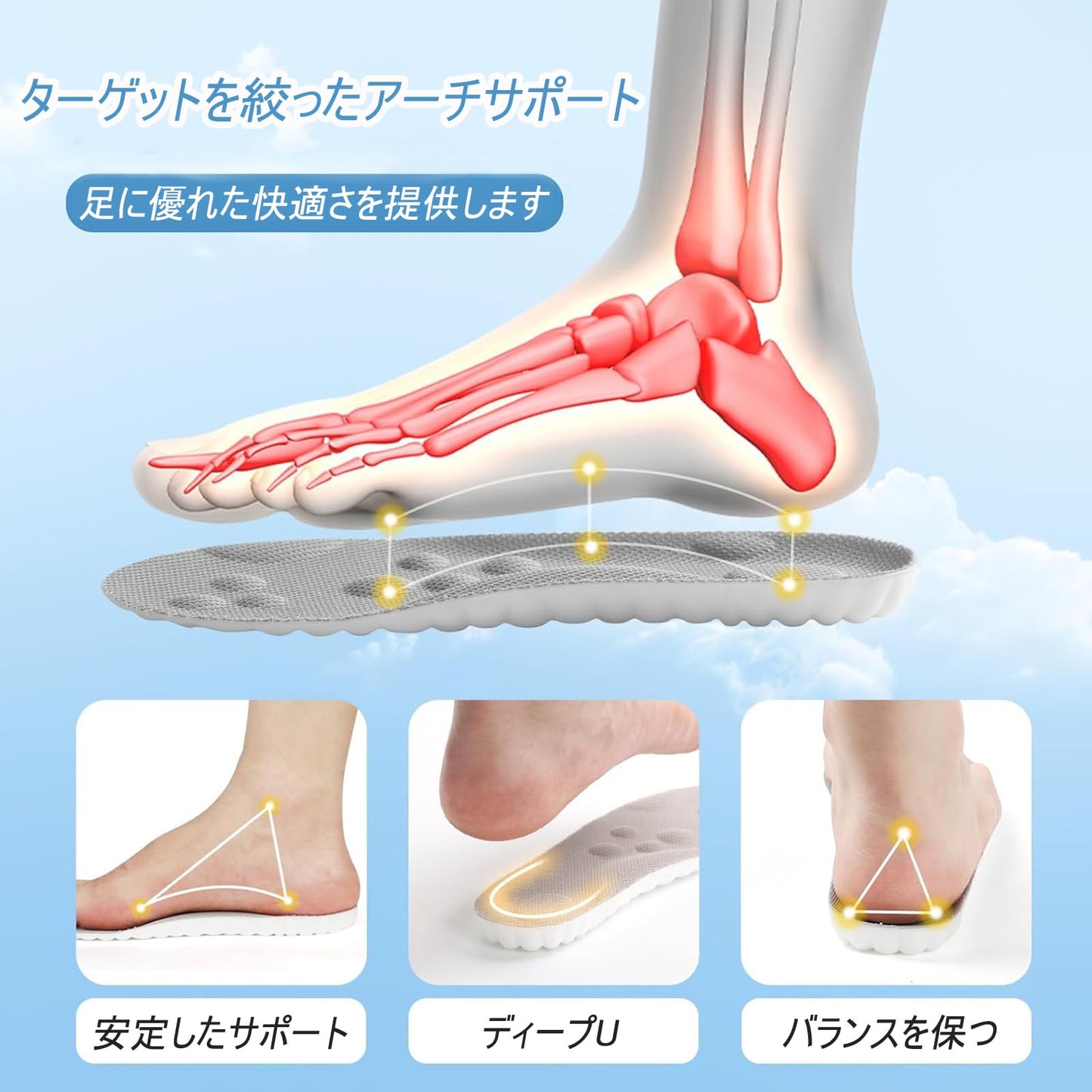 インソール 疲れない 衝撃吸収 抗菌 消臭 立ち仕事 サポーティブリバウンドインソール 柔らかい 通気性 汗を吸収する 土踏まず 靴 中敷き ハイカット ブーツ ビジネスシューズ 紳士靴 スニーカー 男女兼用 [37-38(245mm)]