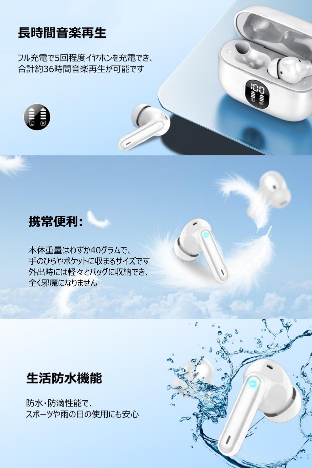 ヤホン Bluetooth ワイヤレスイヤホン 2024最新ブルートゥースイヤホン EDR+Bluetooth5.3搭載 カルナ型 自動ペアリング 接続瞬時 ハンズフリー通話 マイク内蔵 タッチ操作 コンパクト/テレワーク/通勤/通学