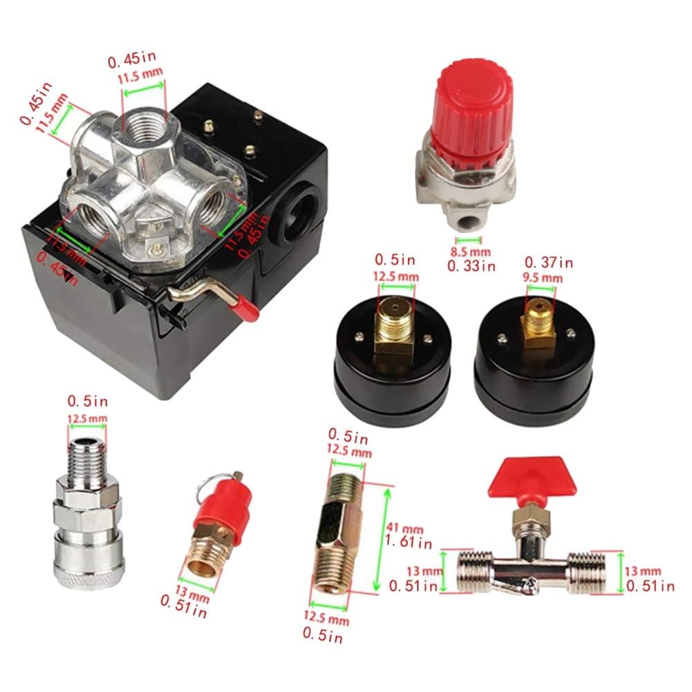 エアーコンプレッサー圧力スイッチ エアーコンプレッサースイッチ 90-120PSI 4ポート安全弁エアーコンプレッサー