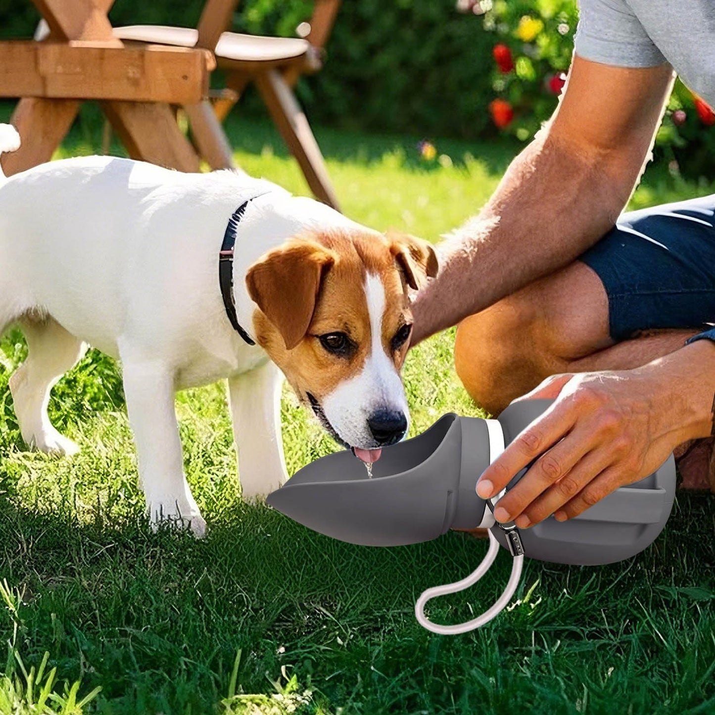 犬 水筒 散歩用、漏れ防止の便利なペットウォーターボトル、ハイキング/サイクリング/トレーニングに最適、ストラップ付き、800ml