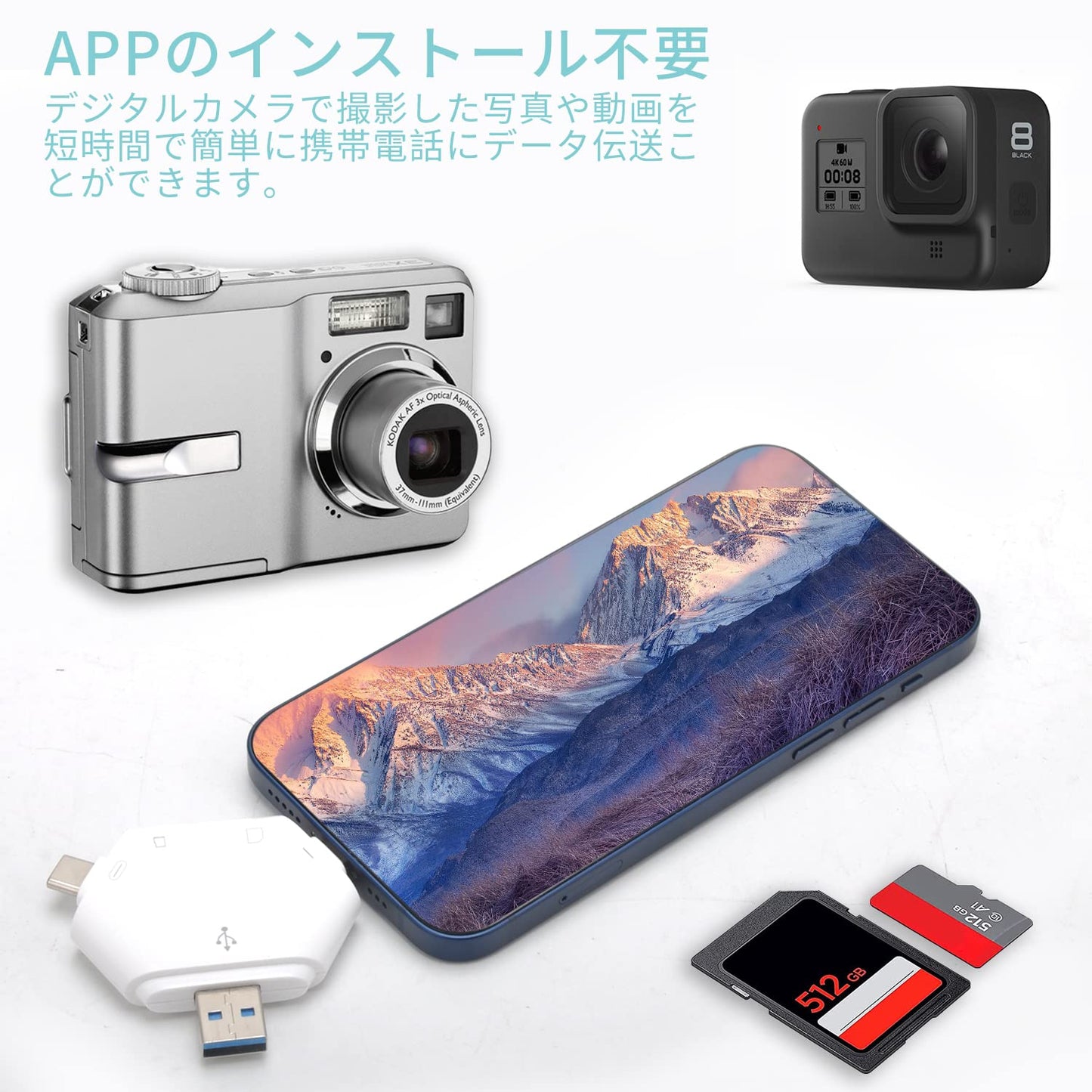 カードリーダー 3 in 1 USB マルチカードリーダー TF/SD 読み取り USB/Lightning/TYPE-C/PC/Macbook/iPhone/iPad/Android さまざまなモデルと互換性あり マグネット式カバー プラグアンドプレイ 持ち運びに便利 写真 音楽 ビデオ PDF PPT XLS DOC 公式データ保存 データ転送 ファイル管理 双方向転送 カメラ使用 写真撮影