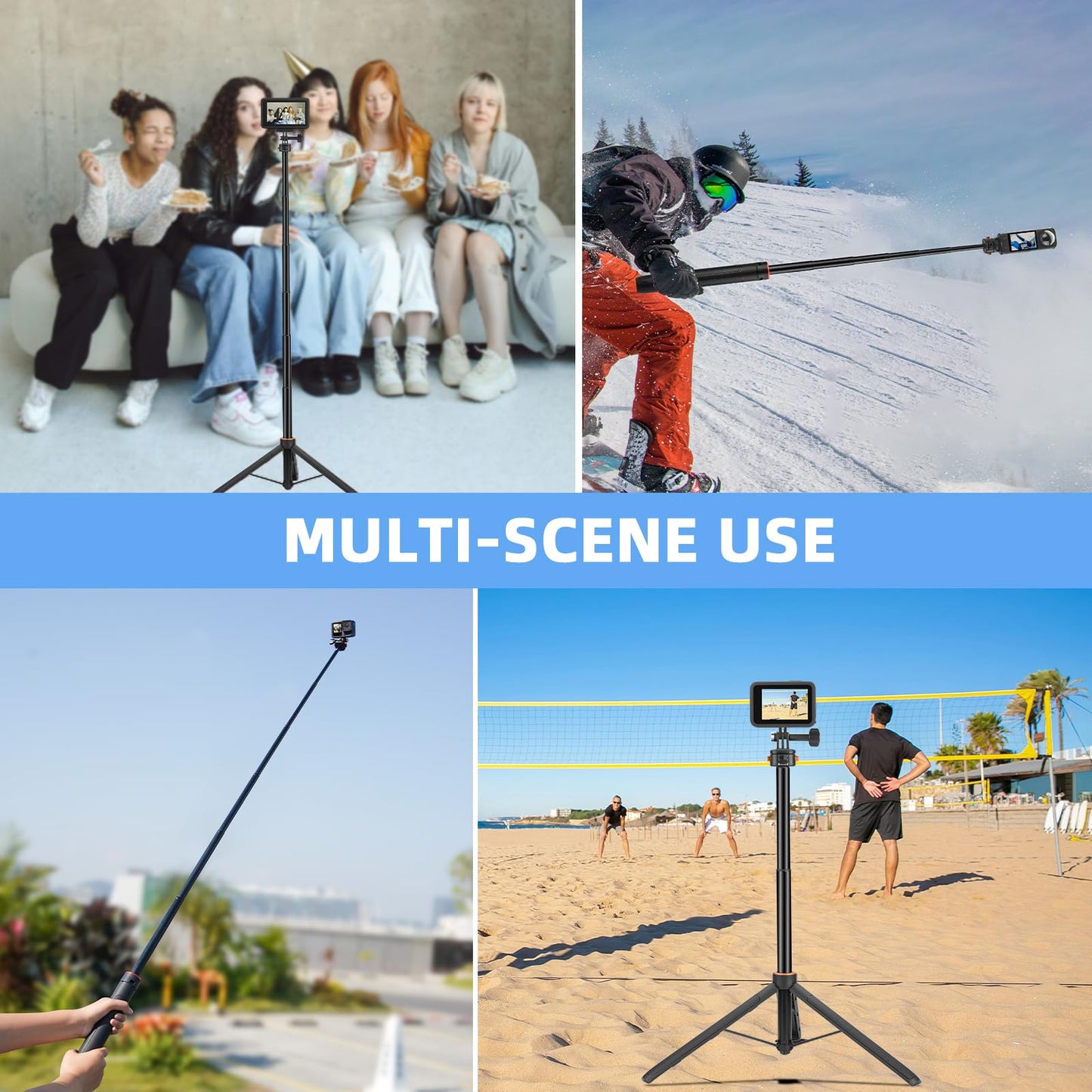 162CM 自撮り三脚スタンド アクションカメラ用 クイックリリース1/4インチネジ付き 伸縮式ポケット三脚 DJI Osmo Pocket 3/Action 5 Pro/4/3対応