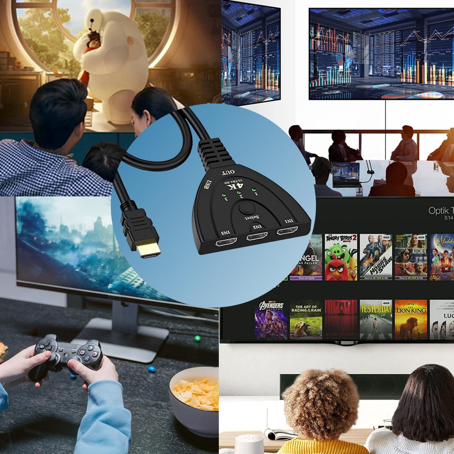 切り替え器 3入力1出力 分配器 HDMI av セレクター hdmi 増やす 方法 hdmi端子 増設 HDMIポート不足解消 4K│1080p│3D映像 オーディオ同期 Fire TV Stick、Xbox、PS3/4/5、HDTV、DVD、PC、TV、ProjectorなどHDMI端子の搭載の機種に対応