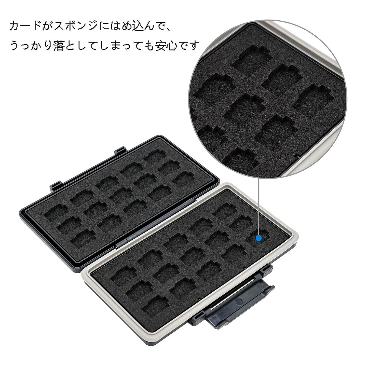 大容量 30 スロット MicroSD/MSD カードケース 耐衝撃 防塵 防湿 カード整理番号付き メモリーカードケース