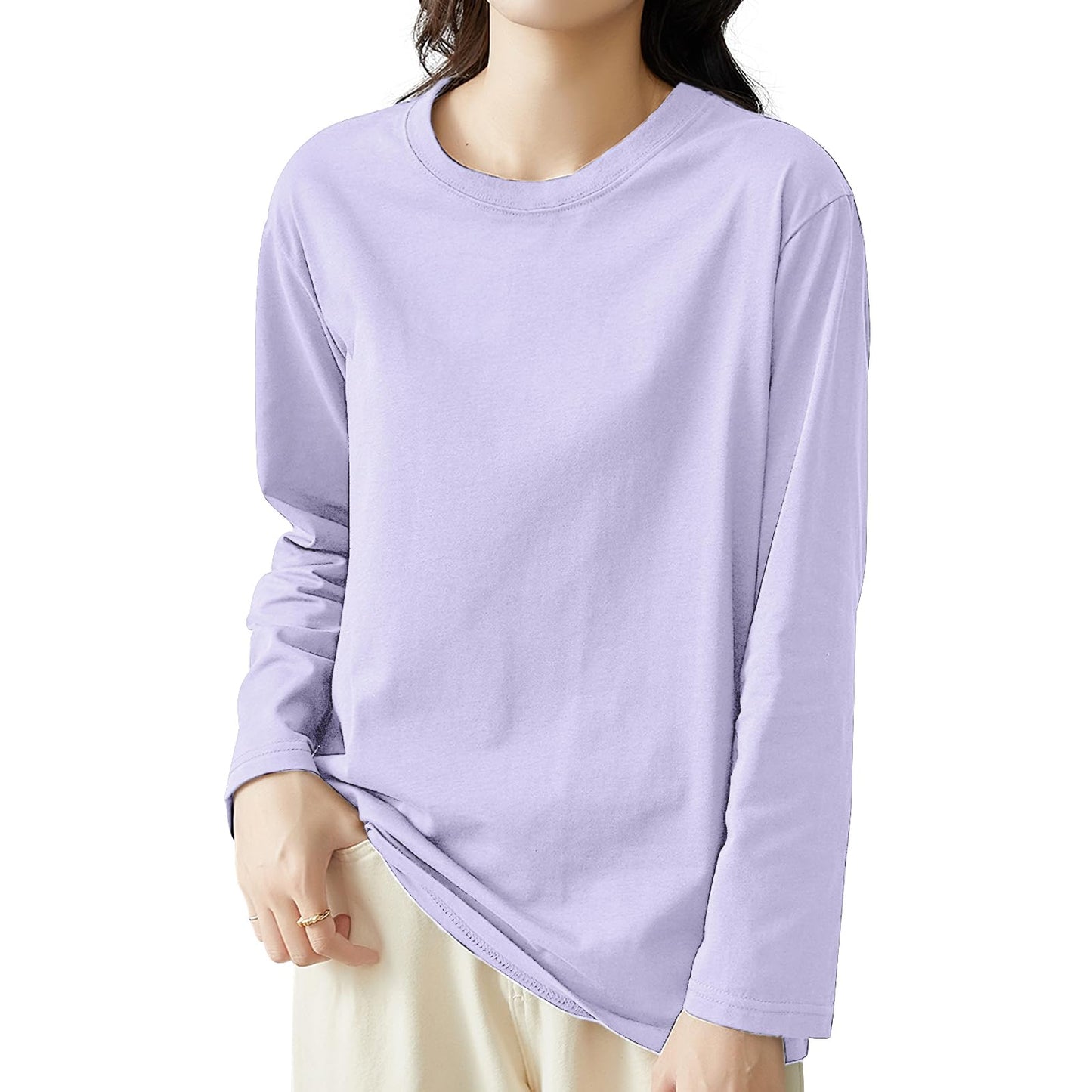 【綿100！当店１番人気】ロンティー レディース 長袖tシャツ トップス 【トレンドの新定義・ゆる感・小顔効果】 カットソー クルーネック ティーシャツ ロングスリーブ 無地 カジュアル ゆったり 重ね着 きれいめ オシャレ