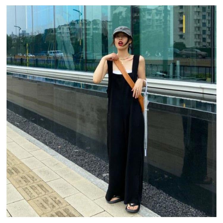 オールインワン サロペット レディース ワイド 春 薄手 夏 ストレート オーバーオール ロンパース コンビネゾン とろみ 韓国ファッション おしゃれ スリット入り 20代 30代 40代