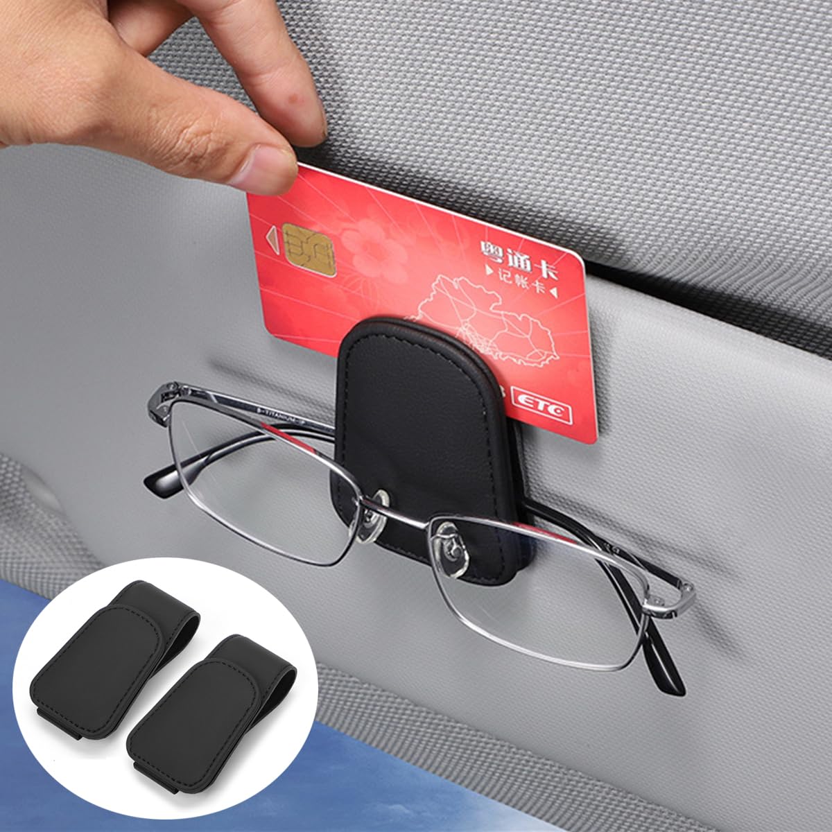 Raksonic車用バイザー メガネクリップ 車用メガネクリップ レザーサングラスクリップ サングラスクリップ バイザーポケット 車収納 サングラス収納 取り付け簡単 カーアクセサリー 小さいサイズ
