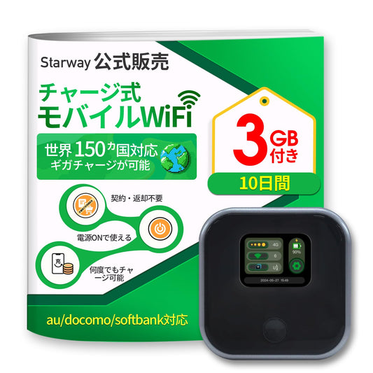 ポケットWiFi モバイルルーター simフリー 国内 1GB 10日間 プラン 付き 車載用 wi-fi ルーター 月額費用無し 端末買い切り チャージ式 ワイファイ 3大キャリア対応 プリペイドWiFi