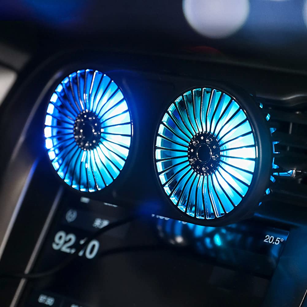 車用扇風機 USB扇風機 7枚羽根 強風量 3段階風量調節 角度調節可能 LEDライト機能付き 約80cm延長コード 低騒音 取付簡単 2つの固定方式 省エネ 空気循環 蒸れ解消 夏対策 車中泊対策 汎用タイプ