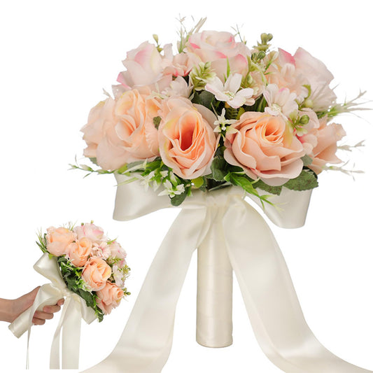 ブライダルブーケ ウエディングブーケ 造花 花束 結婚式 花嫁ブーケ 造花 欧米風 バラ 花束 ブライダルブーケ ラウンドブーケ 結婚式 パーティー 撮影