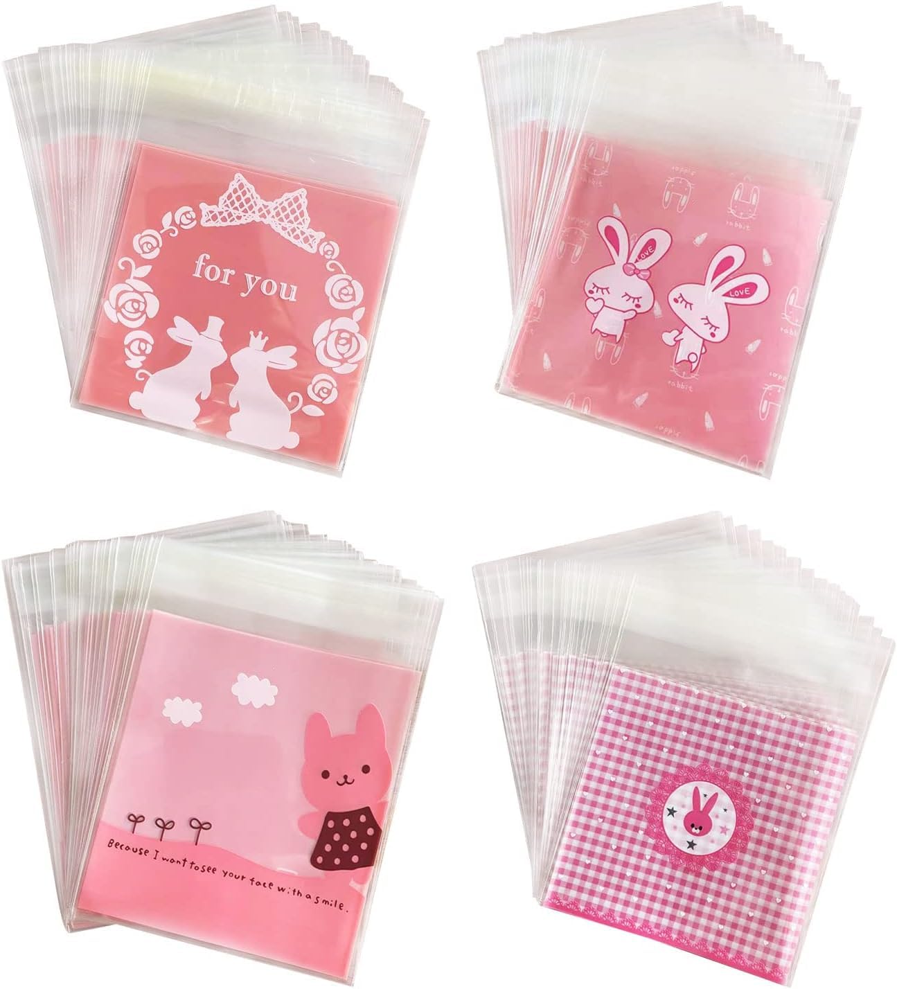 自粘着バッグ 200pcs 小分け袋 10*11+3cm 厚手半透明袋 ギフトバッグ DIY 手作り袋 ジュエリー袋 可愛いお洒落ポーチ ラッピングポーチ アクセサリー収納 小物入れプラスチックバッグ (4カラ-200pcs)