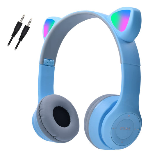 子供用ヘッドホン無線/有線ヘッドホン 85 dB安全音量制限 マイク付き 猫耳LEDライトデザイン Bluetooth5.0/ワイヤ長 1m TFカード挿入可能 サイズ調節可能 学校/タブレット/旅行/ MP3