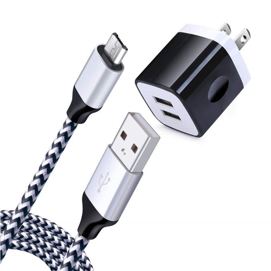 USB充電器 2ポート USB コンセント  USB ケーブル*1.8M USB電源アダプタ ACアダプター 2.1A急速充電器 android 充電ケーブル 高耐久ナイロン編み スマホ 充電器 携帯充電器 Galaxy S7 S6 Edge A6 J8 J5, LG V10 G4 G3 K30 K20 PlなどUSB-A 機器に対応(ブラック)