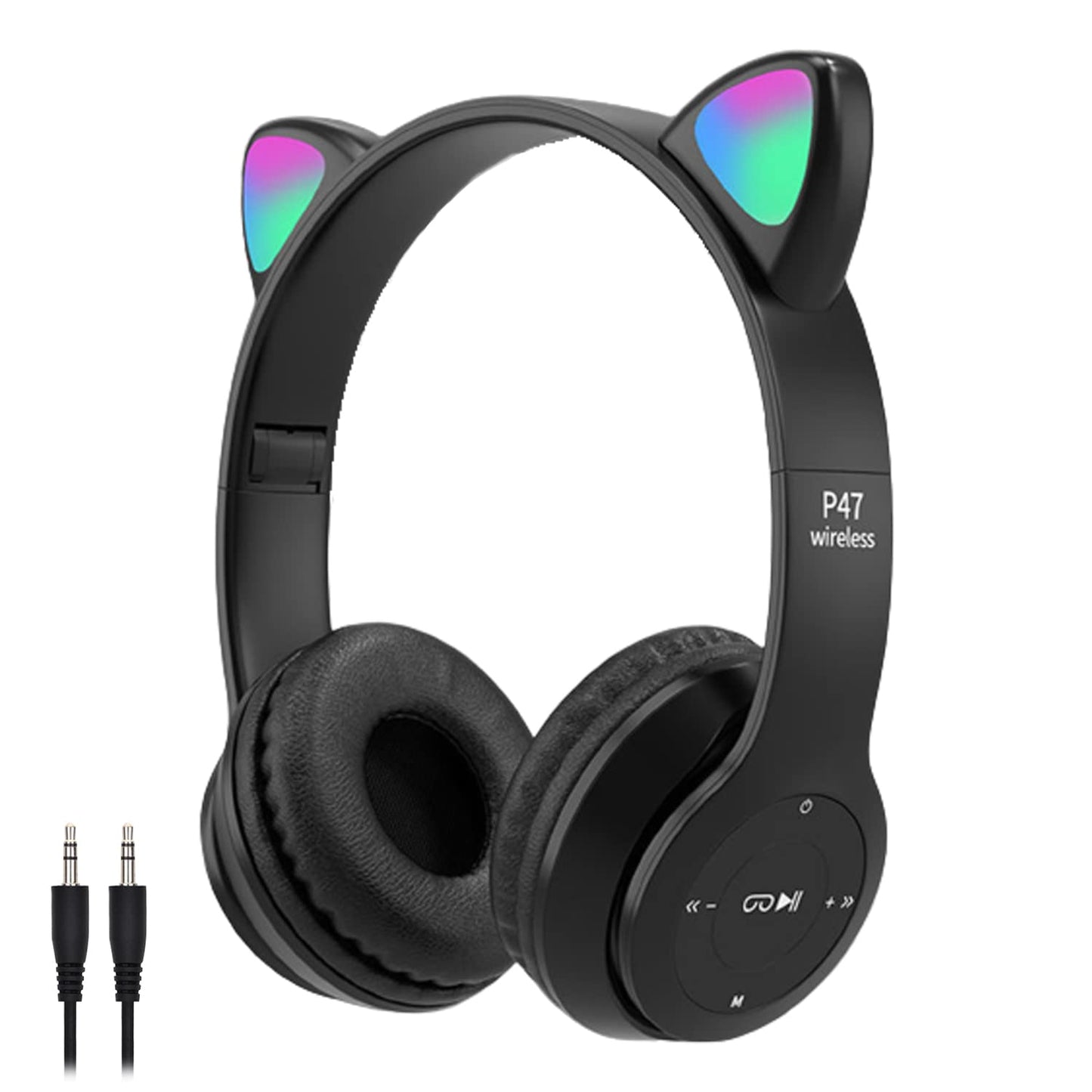 子供用ヘッドホン無線/有線ヘッドホン 85 dB安全音量制限 マイク付き 猫耳LEDライトデザイン Bluetooth5.0/ワイヤ長 1m TFカード挿入可能 サイズ調節可能 学校/タブレット/旅行/ MP3