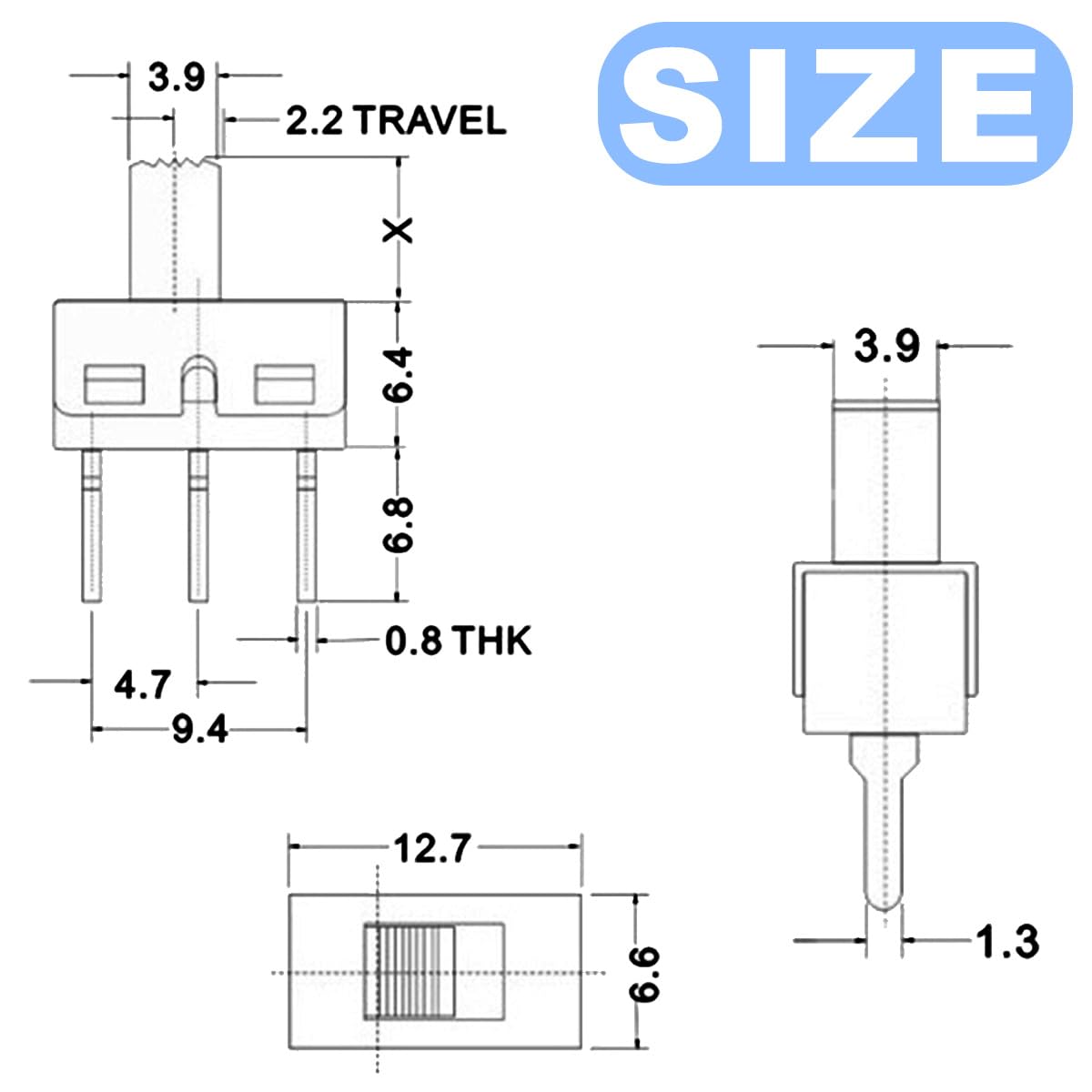 ミニ マイクロ スライド スイッチ 5 mm 高ノブ垂直パネル マウント スライド スイッチ SPDT 3 ピン 2 ポジション DC 50 v 0.3A ラッチング トグル スイッチ