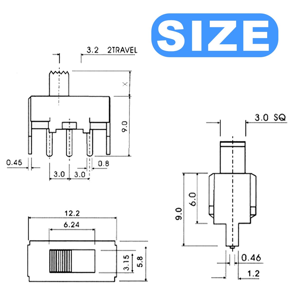 ミニ マイクロ スライド スイッチ 5 mm 高ノブ垂直パネル マウント スライド スイッチ SPDT 3 ピン 2 ポジション DC 50 v 0.3A ラッチング トグル スイッチ