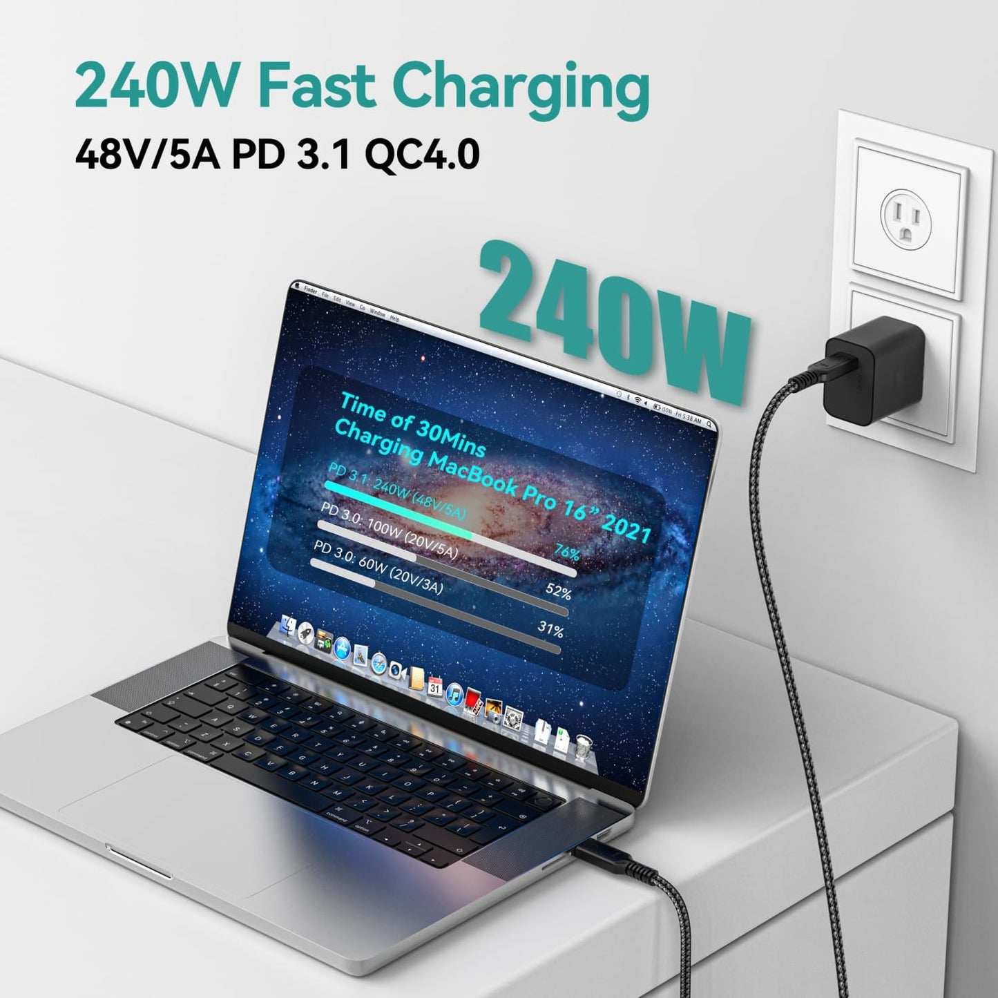 Thunderbolt 4ケーブル USB C 高速データ転送 1.8m、40Gbps 8K@60Hz ビデオ 240W急速充电、Thunderbolt 3/ USB 4と下位互換 iPhone 15 MacBook Pro Air iPad Pro/Air 他対応