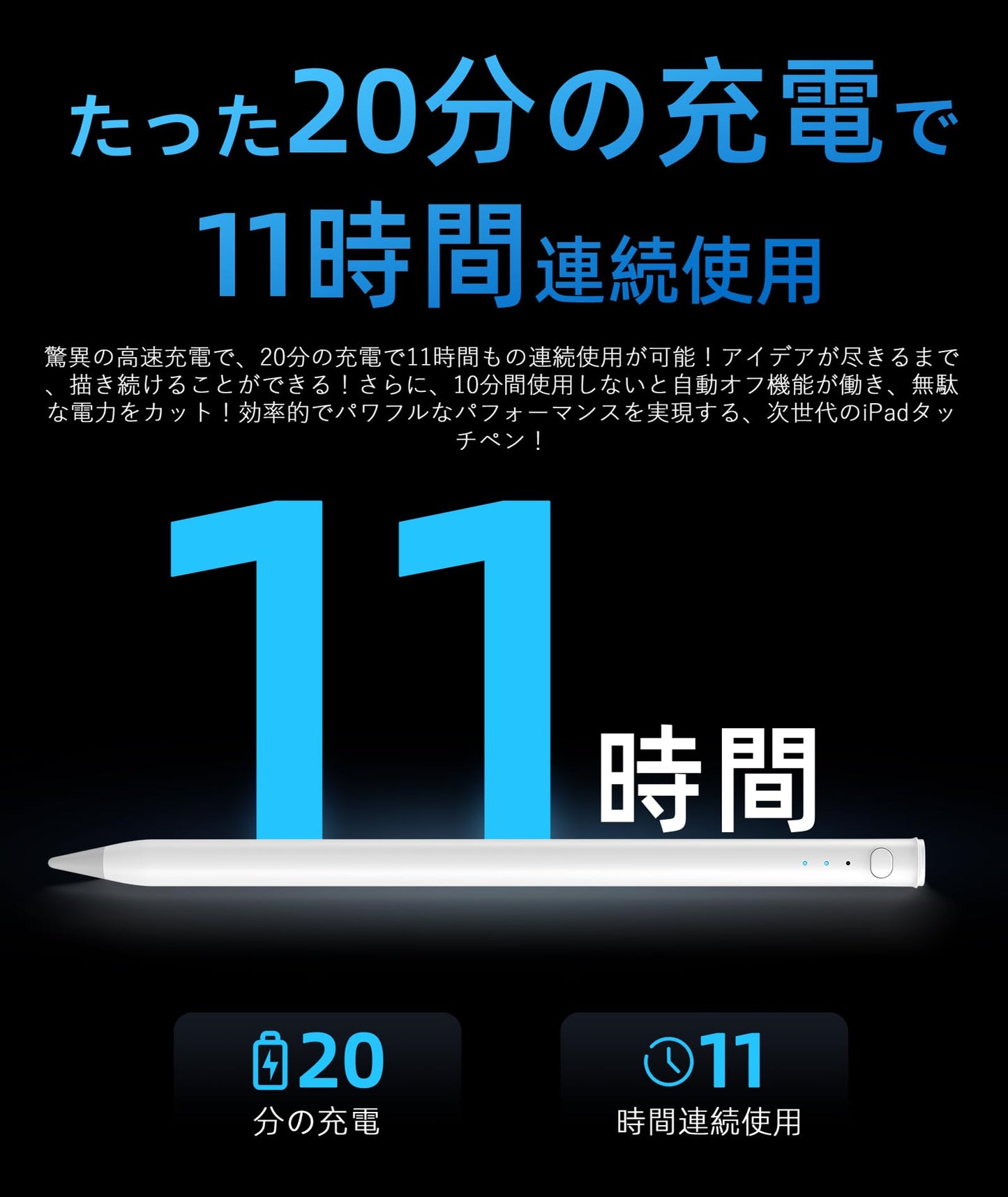【iPad 2025モデル対応】USGMoBi タッチペン iPad専用 ペンシル 傾き検知 マグネット吸着 パームリジェクション機能 スタイラスペン Type-C充電式 超高精度 無遅延 iPad/iPad Air/iPad mini/iPad Pro 2018年以降iPadに対応 ペン先2枚付き ホワイト S13