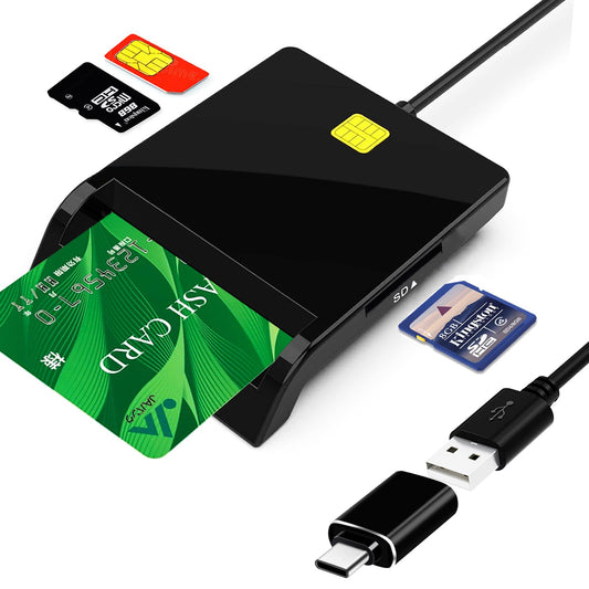 4in1 IC カードリーダー マイナンバー対応 USB-A タイプC 接触型 SD TF/Micro SD/MMC/SIM SDカードリーダー 確定申告 国民健康保険証 納税 住基カード 運転免許証の更新 水道・電気の支払いなどの事務対応 設置不要 Windows Mac 対応