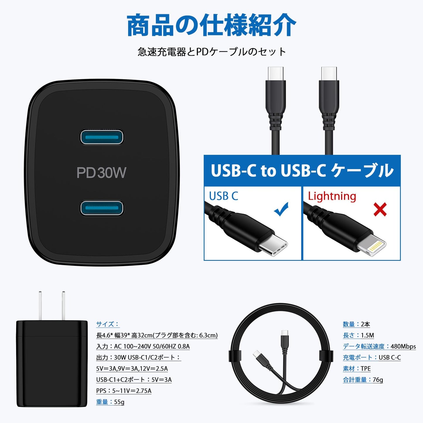 急速充電器 Type-C 25W(USB PD 充電器 USB-C 2ポート)/ ACアダプター USB コンセント タイプC 充電器 iphone16充電器 アイフォン アンドロイド 充電器 スマホ 携帯充電器 iPhone 16e/16シリーズ、Galaxy S25、iPad Pro(2024)、Pixel7その他USB C 機器対応
