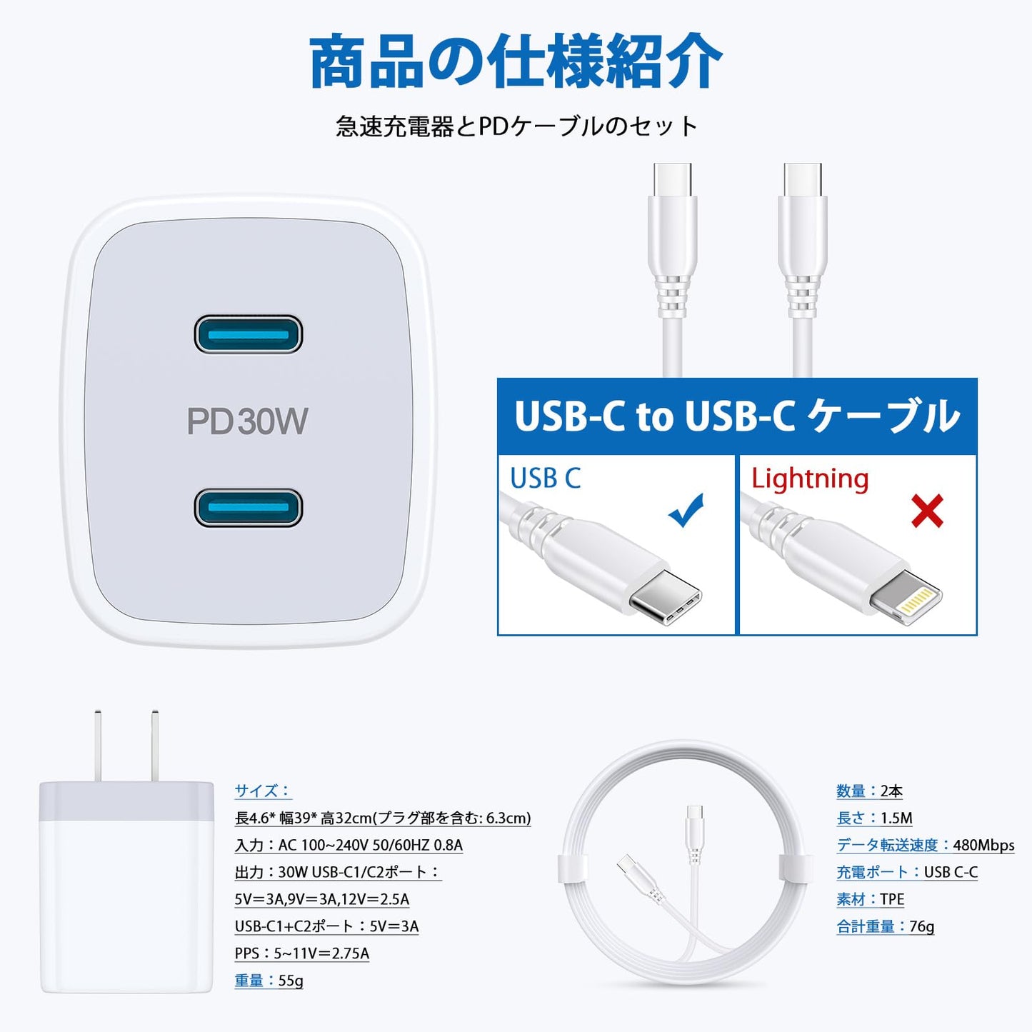 急速充電器 Type-C 25W(USB PD 充電器 USB-C 2ポート)/ ACアダプター USB コンセント タイプC 充電器 iphone16充電器 アイフォン アンドロイド 充電器 スマホ 携帯充電器 iPhone 16e/16シリーズ、Galaxy S25、iPad Pro(2024)、Pixel7その他USB C 機器対応