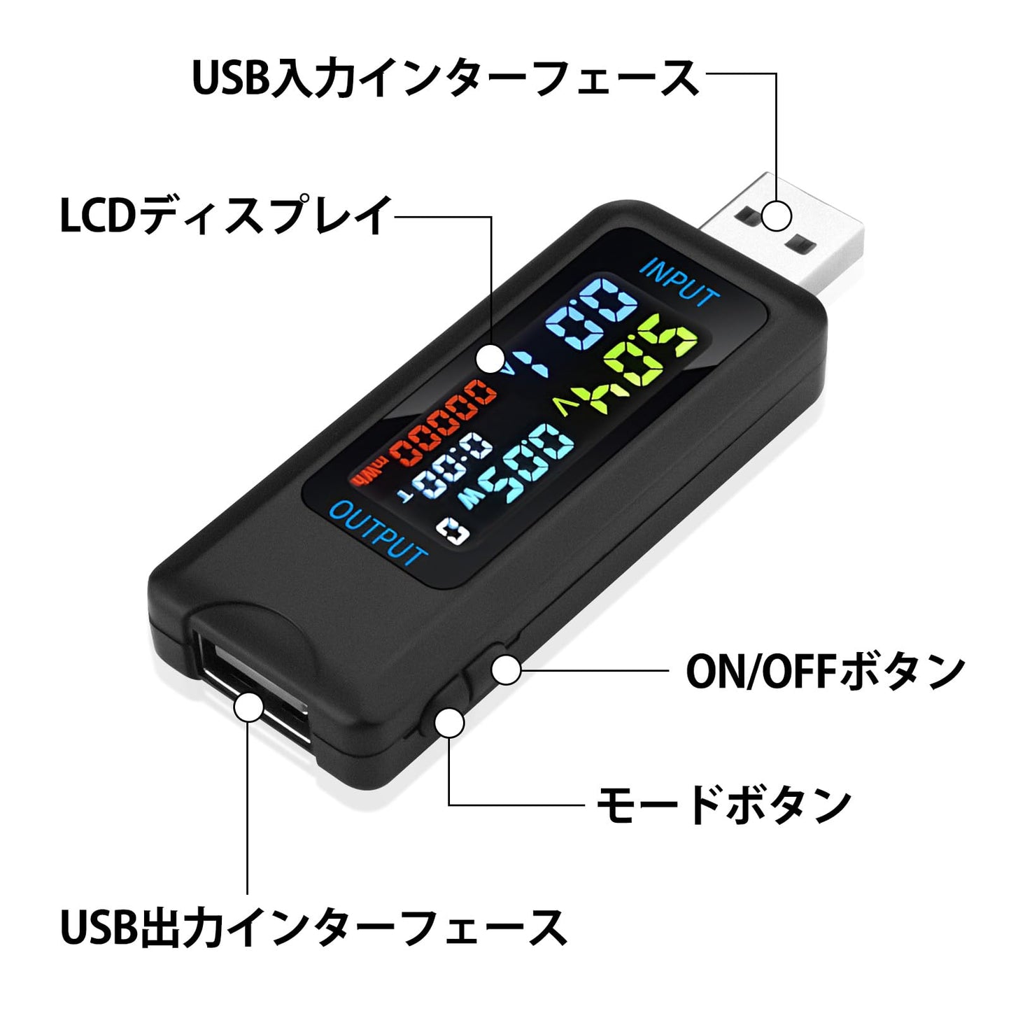 USB C テスター 多機能デジタルテスター DC 4.5-36V 0-8A 電流電圧計 電力容量テスター 複数の急速充電プロトコルに対応 HDスクリーン リアルタイムモニター メモリー機能 Type-C充電器