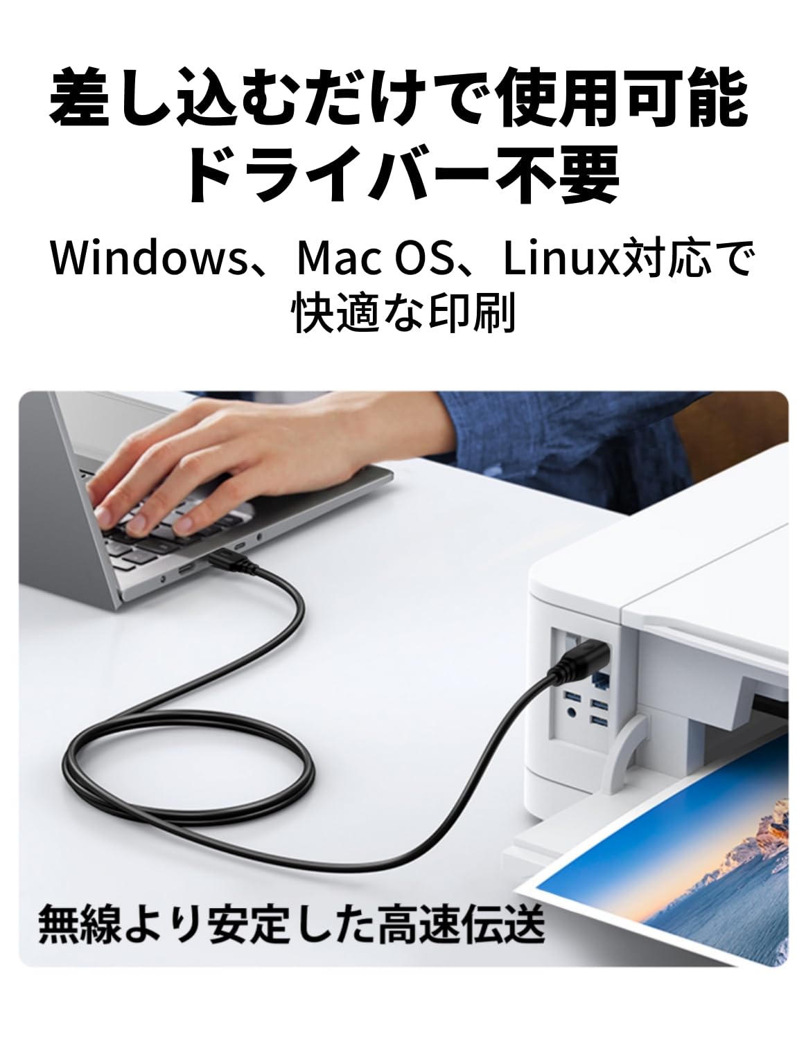 プリンターケーブル 3M USB A to USB B 金メッキ USB2.0 高速転送 Epson Canon Brother HP スキャナー/ファックス/コピー機対応