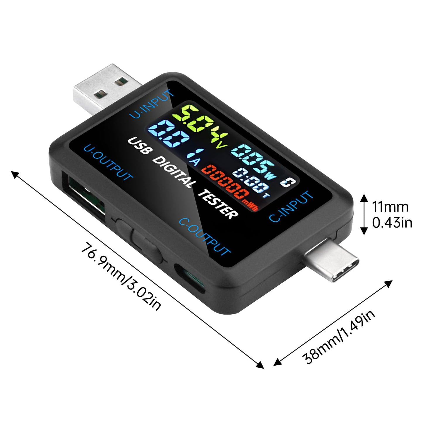 USB C テスター 多機能デジタルテスター DC 4.5-36V 0-8A 電流電圧計 電力容量テスター 複数の急速充電プロトコルに対応 HDスクリーン リアルタイムモニター メモリー機能 Type-C充電器