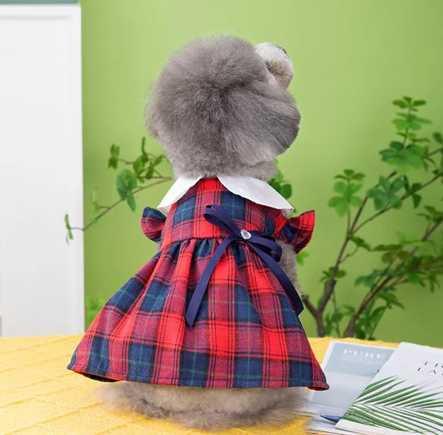 犬服ワンピース春夏秋ワンピースチェック柄夏犬ドレスペット服犬服スカート綿製小型犬中型犬かわいいリボン脱毛保護の日焼かない猫服記念撮影ペット服通気散歩お出かけ吸水速乾服