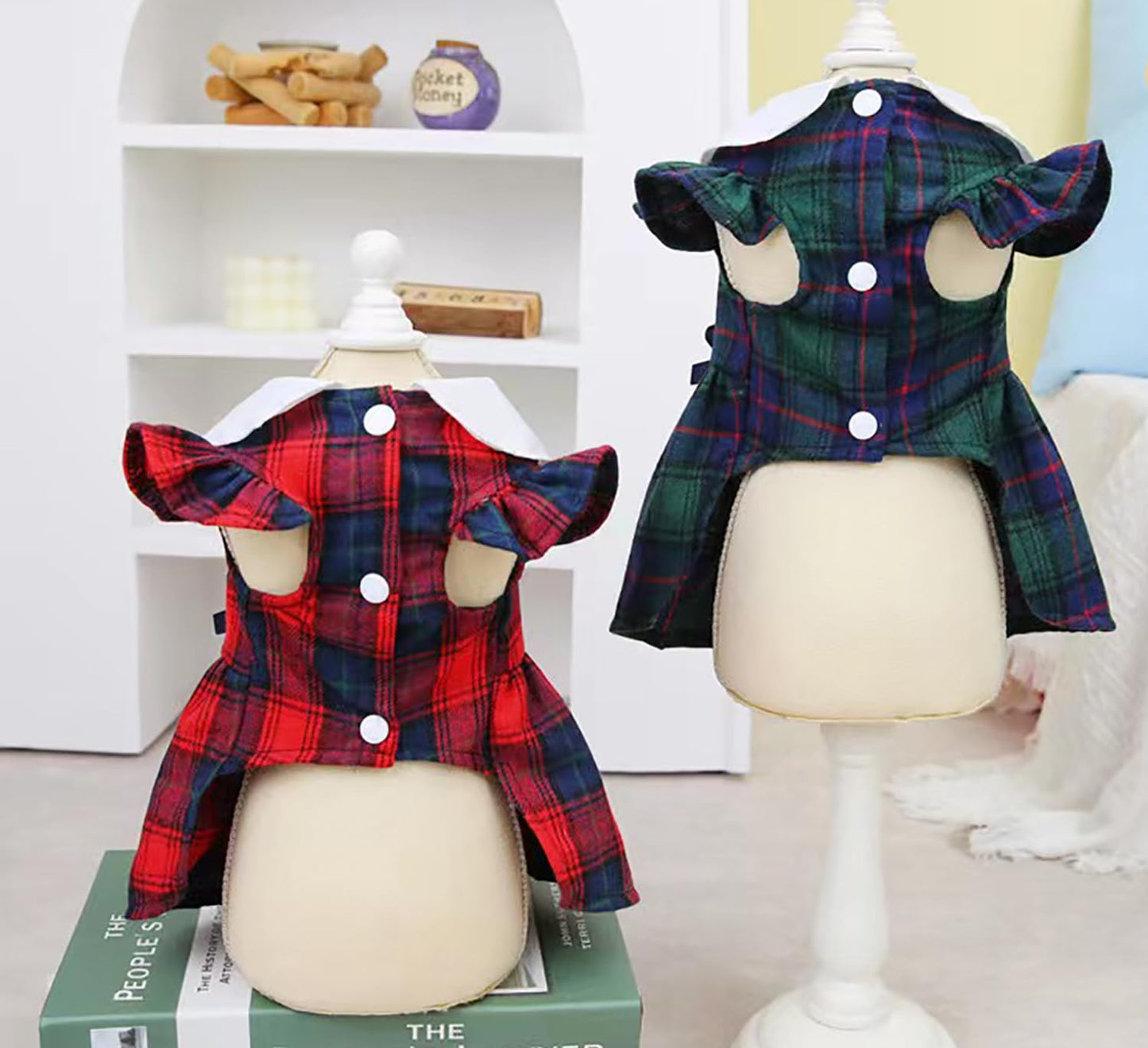 犬服ワンピース春夏秋ワンピースチェック柄夏犬ドレスペット服犬服スカート綿製小型犬中型犬かわいいリボン脱毛保護の日焼かない猫服記念撮影ペット服通気散歩お出かけ吸水速乾服