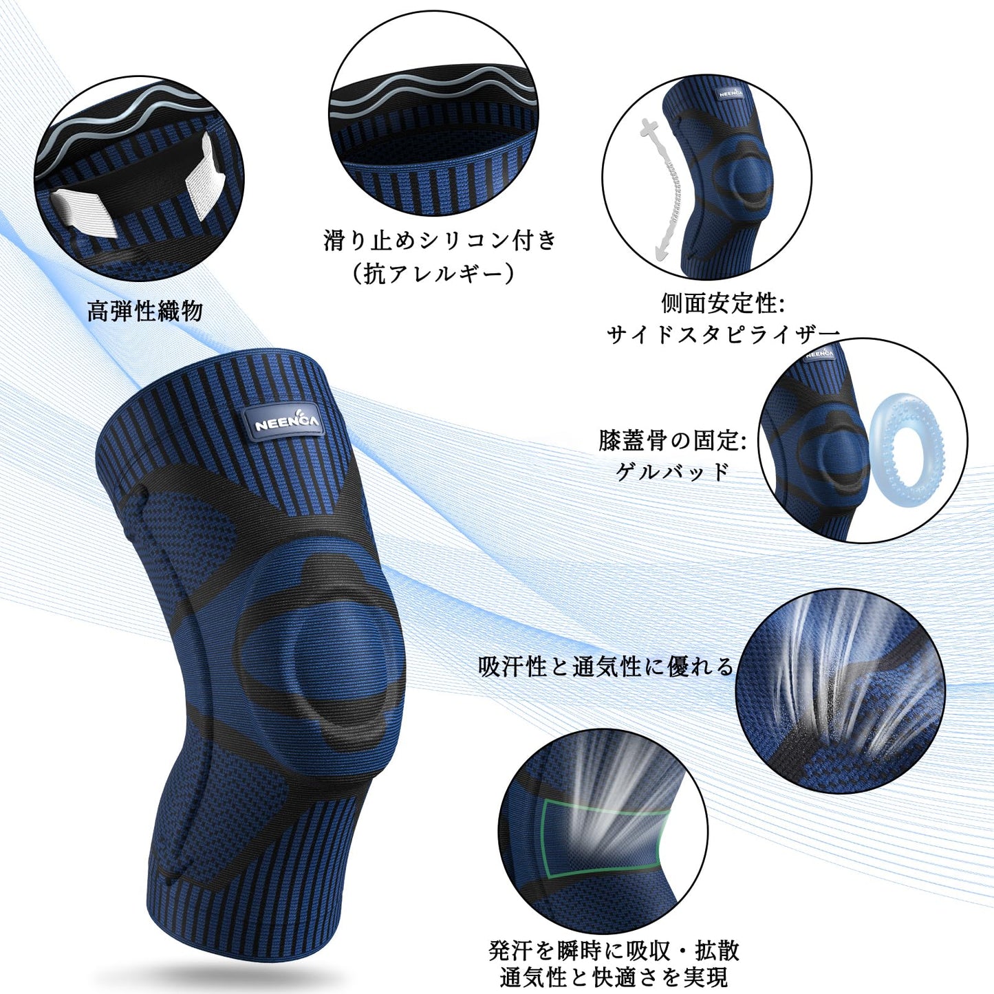 膝サポーター ひざ専用 半月板 スポーツ用 ランニング/ゴルフ/テニス/バドミントン/マラソン/サックー/登山 膝安定 膝固定 日常生活 左右兼用 サイドバネ 1枚入 HX-53