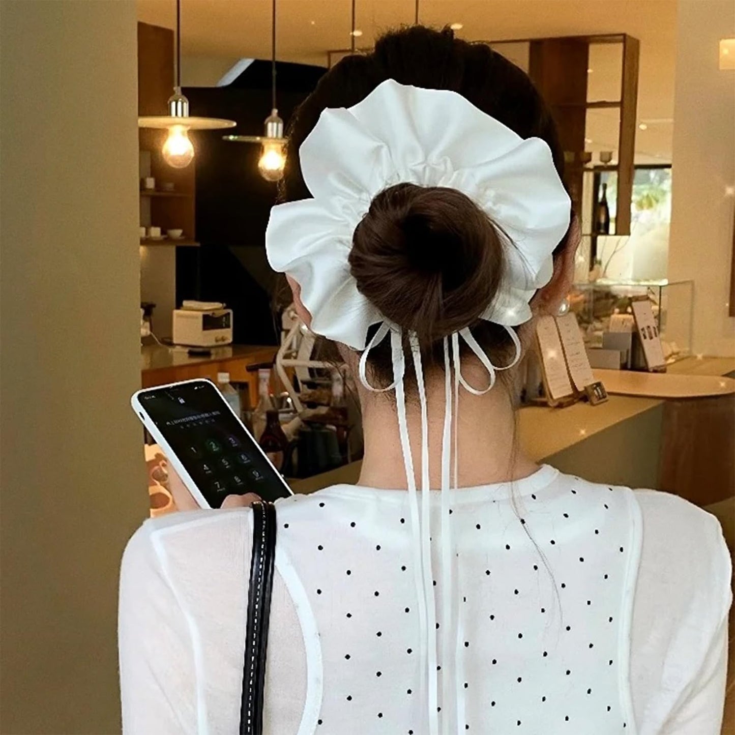ヘアゴム 髪に優しい シュシュ 髪飾り リボン 髪ゴム リボン 跡がつかない シルク光沢 高弾性 おしゃれ 大人 女性 小顔 可愛い 入学式 卒業式 韓国風 立体感（xx黒のシルクサテン-black1）