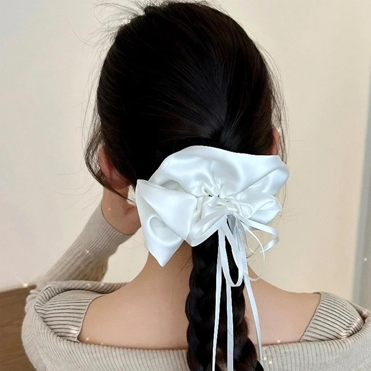 ヘアゴム 髪に優しい シュシュ 髪飾り リボン 髪ゴム リボン 跡がつかない シルク光沢 高弾性 おしゃれ 大人 女性 小顔 可愛い 入学式 卒業式 韓国風 立体感（xx黒のシルクサテン-black1）