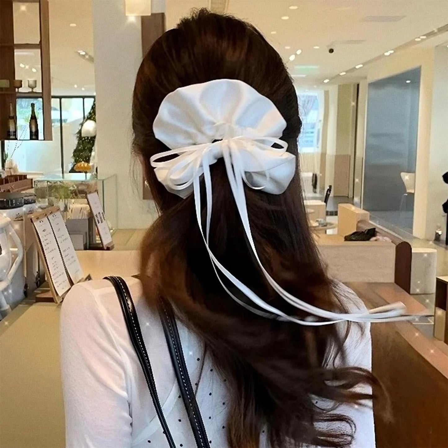 ヘアゴム 髪に優しい シュシュ 髪飾り リボン 髪ゴム リボン 跡がつかない シルク光沢 高弾性 おしゃれ 大人 女性 小顔 可愛い 入学式 卒業式 韓国風 立体感（xx黒のシルクサテン-black1）