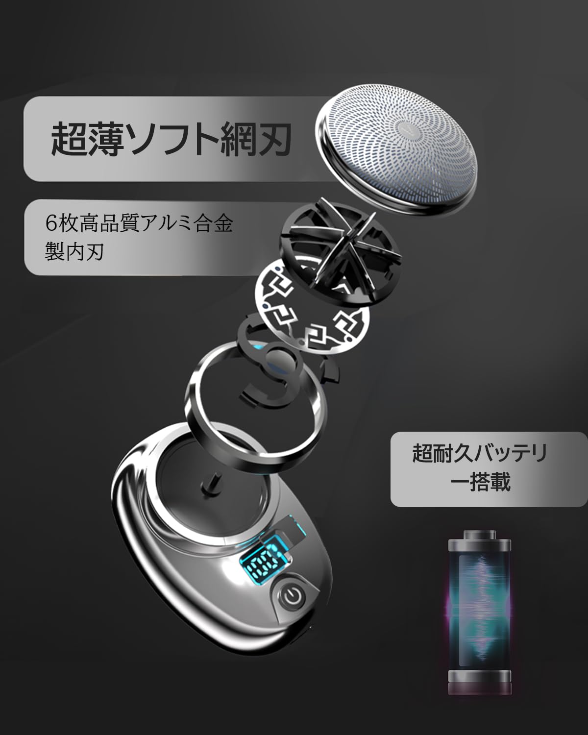 シェーバー メンズ 髭剃り ミニ 電気シェーバー 小型 ひげそり 携帯 軽量 IPX6防水 水洗い 乾湿両用 LEDディスプレイー Type-C充電式 6枚刃 高速回転式 低騒音 お風呂剃り可 旅行 出張 車内常備 誕生日プレゼント